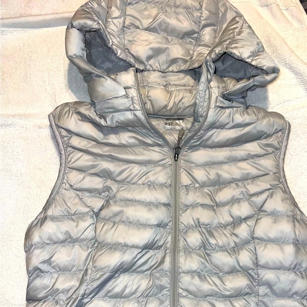 Gray Puffer Vest with Hood